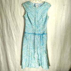 Liz Claiborne blue white and yellow print midi dress women's 4  #698